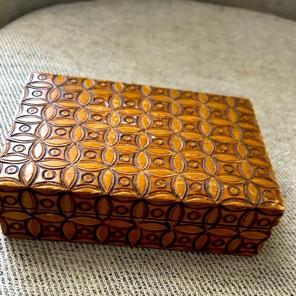 Vintage wood micro mosaic trinket box retro decor boho real wood geometric - Picture 2 of 6